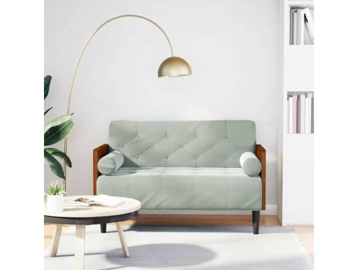 HEFZGDB Zweisitzer Sofa mit Nackenrollen Hellgrau 110 cm Samt Stoffbezug Federkern Unterstützung Komfortables Wohnzimmer Möbelstück für Entspannung und Stabilität
