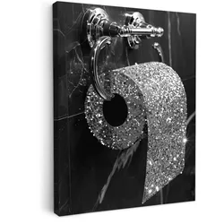 LEINWANDBILD WC - Toilettenpapier - Schwarz und weiß - Glitter Wandbild Wohnzimmer 50x70 cm