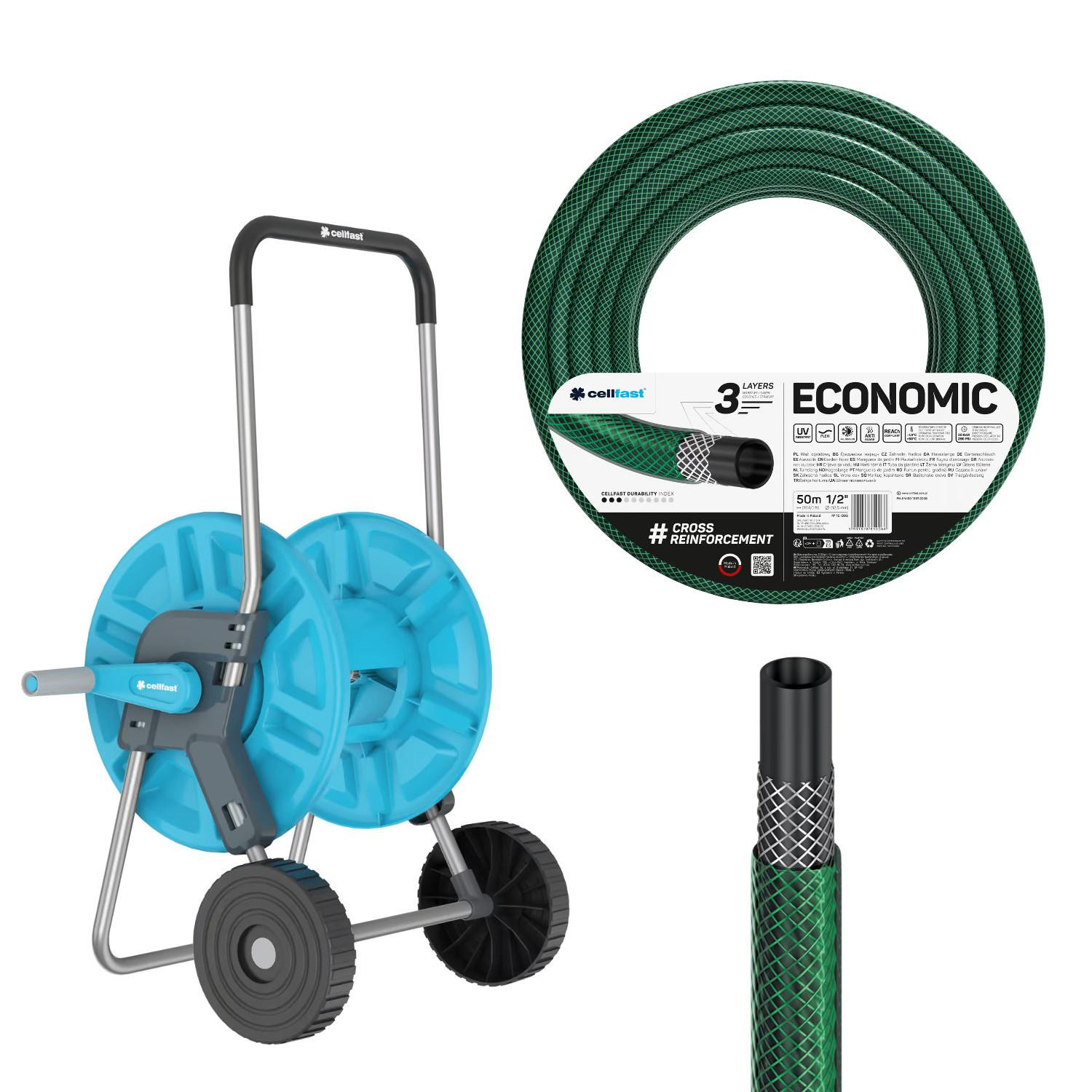 Cellfast Aluplus slangenhaspel 1/2 inch 60 meter en Cellfast Economic tuinslang 1/2 inch 50 meter