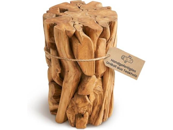 Möbel Bressmer XILON Beistelltisch - Couchtisch aus Teakholz (35x60 cm) Massiver Wohnzimmertisch rund aus Teakholz, handgefertigt, 35 cm Durchmesser, 60 cm Höhe, bis 30 kg belastbar, fertig.
