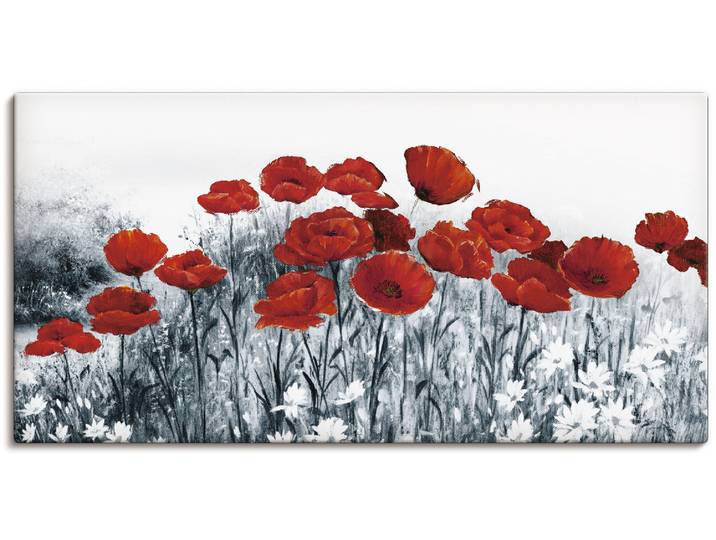 Leinwandbild ARTLAND Roter Mohn im Feld , rot (farbe bild(er): rot), B:100cm H:50cm, Bilder, Leinwandbild, auf Holzrahmen gespannt