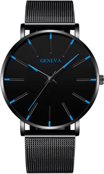 Inspire Picks Minimalist Geneva Watch For Men Large Round Dial Quartz Wristwatch With Mesh Strap black
