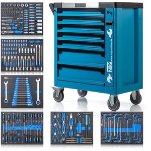 NTG Werkzeugwagen WZW.3090, bestückt, 252-teilig, blau, 7 Schubladen, mit Werkzeug