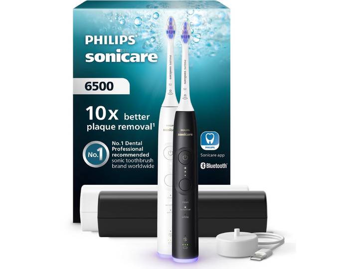 Philips Sonicare 6500 Series - Elektrische Tandenborstel - Zwart & Wit - Duopack - Reisetui - Gevoelige tanden - HX7419/01