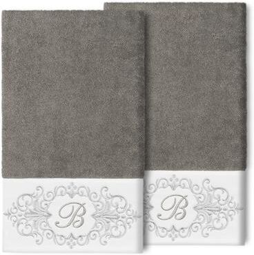 Authentic Hotel and Spa 100% Turkish Cotton Monica 2PC Embellished Bath Towel Set