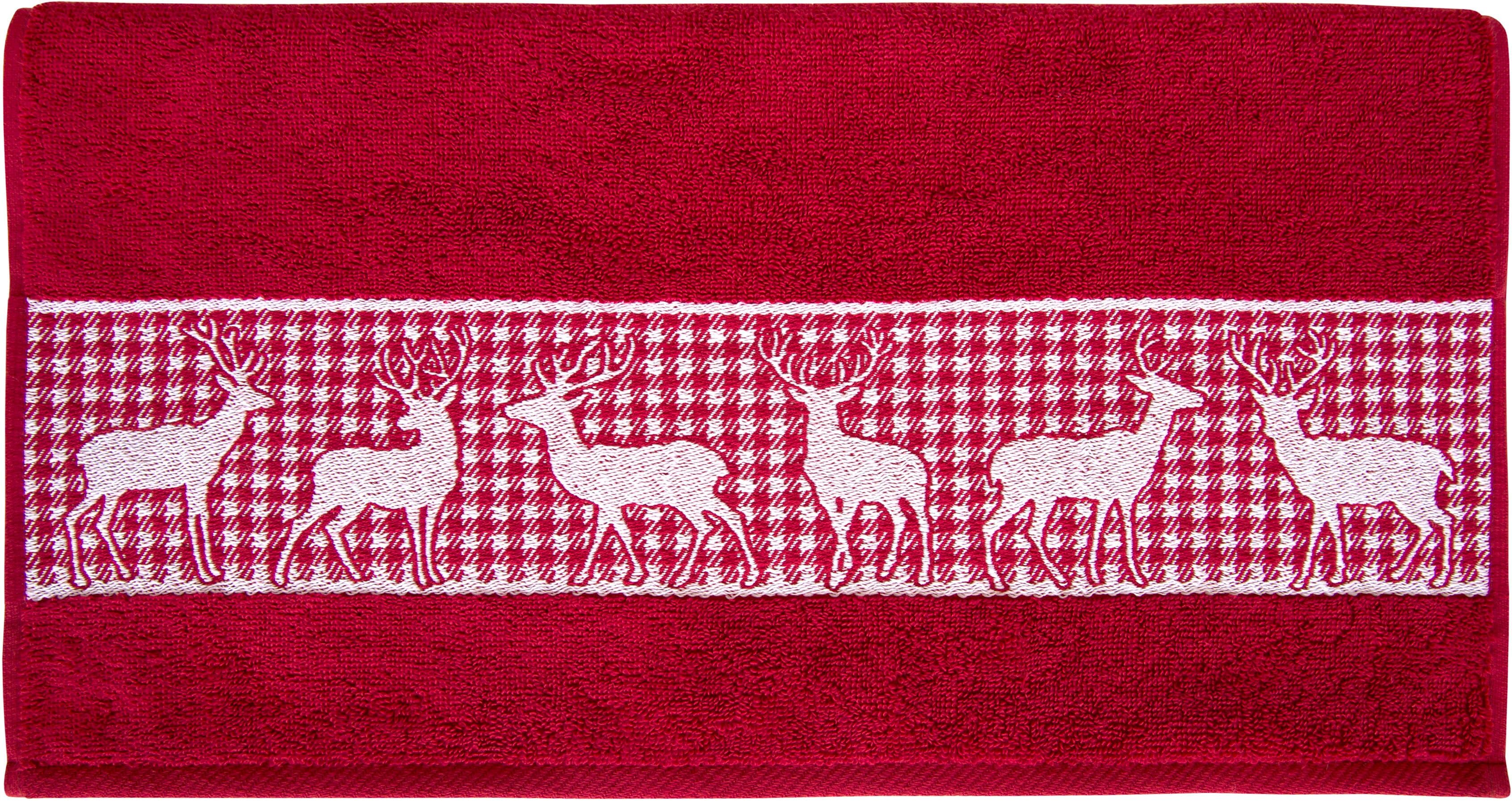 Handtuch DYCKHOFF "Hirschparade", rot (granat), B:50cm L:100cm, Frottier, Frottier, Handtücher, Handtuch, Made in Germany granat B/L: 50cmx100cm, 1 Stk., Hirsche, Frottier