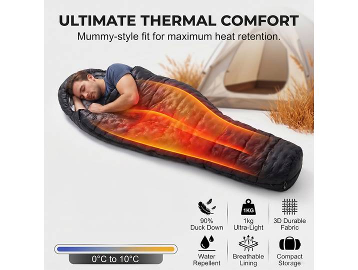 Sac de couchage en duvet ultraléger Kamperbox Bubble Air 2, pliable, pour le camping en plein air