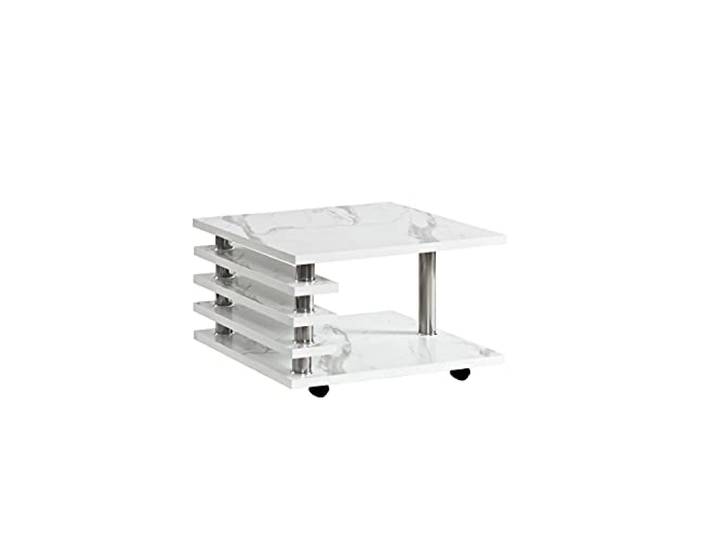 CasaXXl Couchtisch mit Rollen 65x65cm - Marmor-Optik weiß