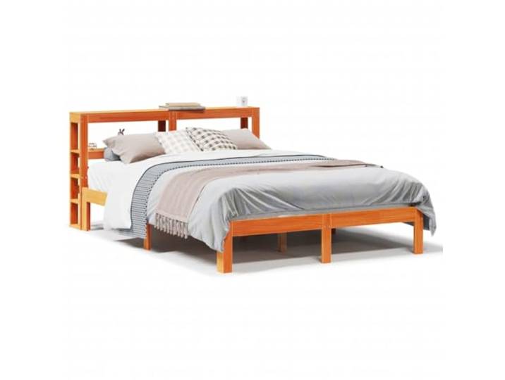 PUGYNBK Bett aus Kiefernholz, 140 x 190 cm, ohne Matratze Lattenrost inklusive, Kopfteil mit 2 Ablagen, stabile Struktur