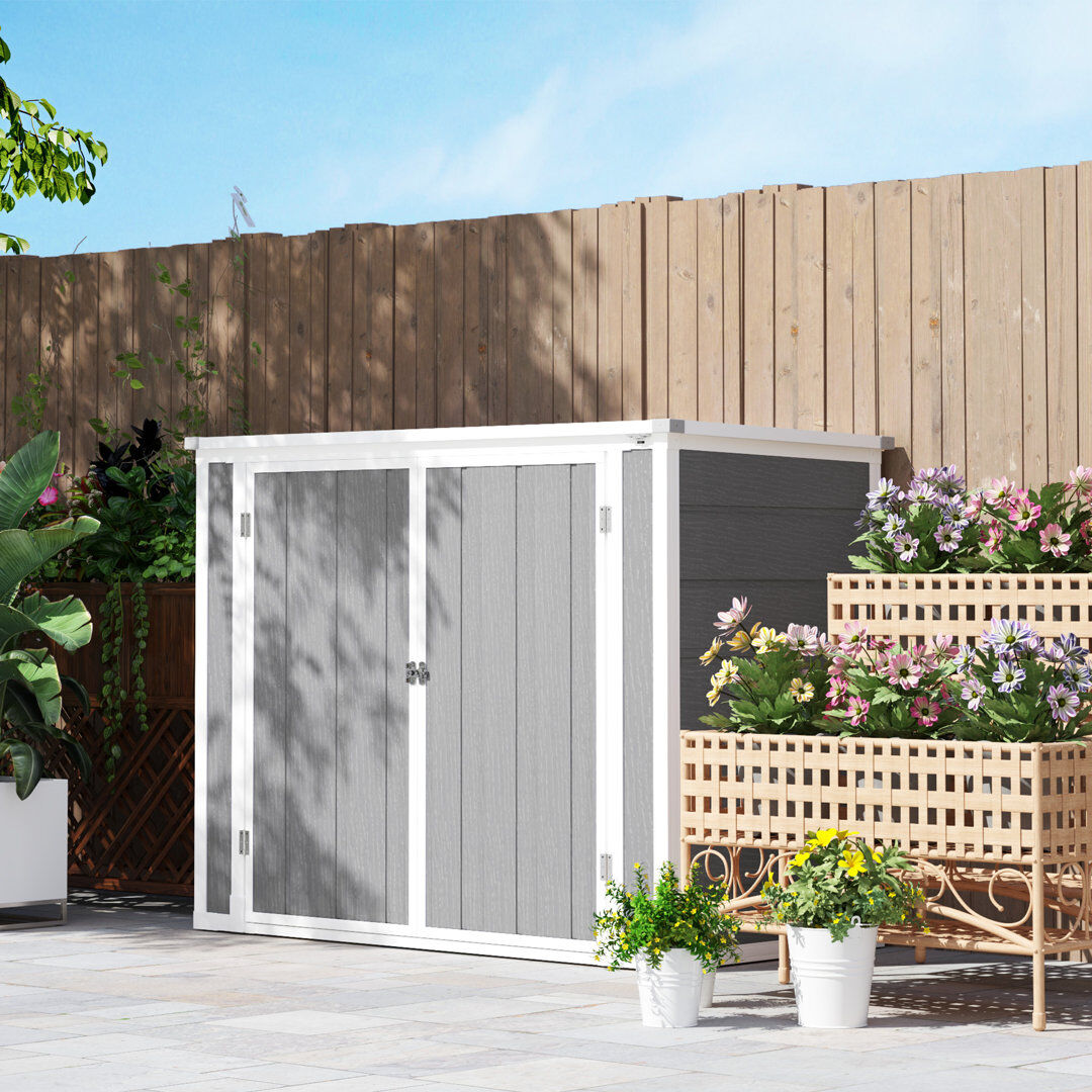 Outsunny Garden Shed Lockable for 2 Trash Cans Grey 143cm W X 75.5cm D X 110cm H
