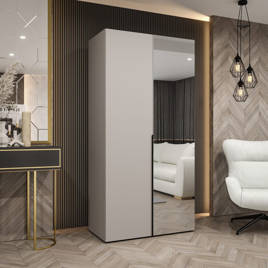 Latitude Run Crisp Hinged Mirrored Door Wardrobe 100cm - Sleek Style & Bright Storage Oak Artisan 100cm W X 52cm D