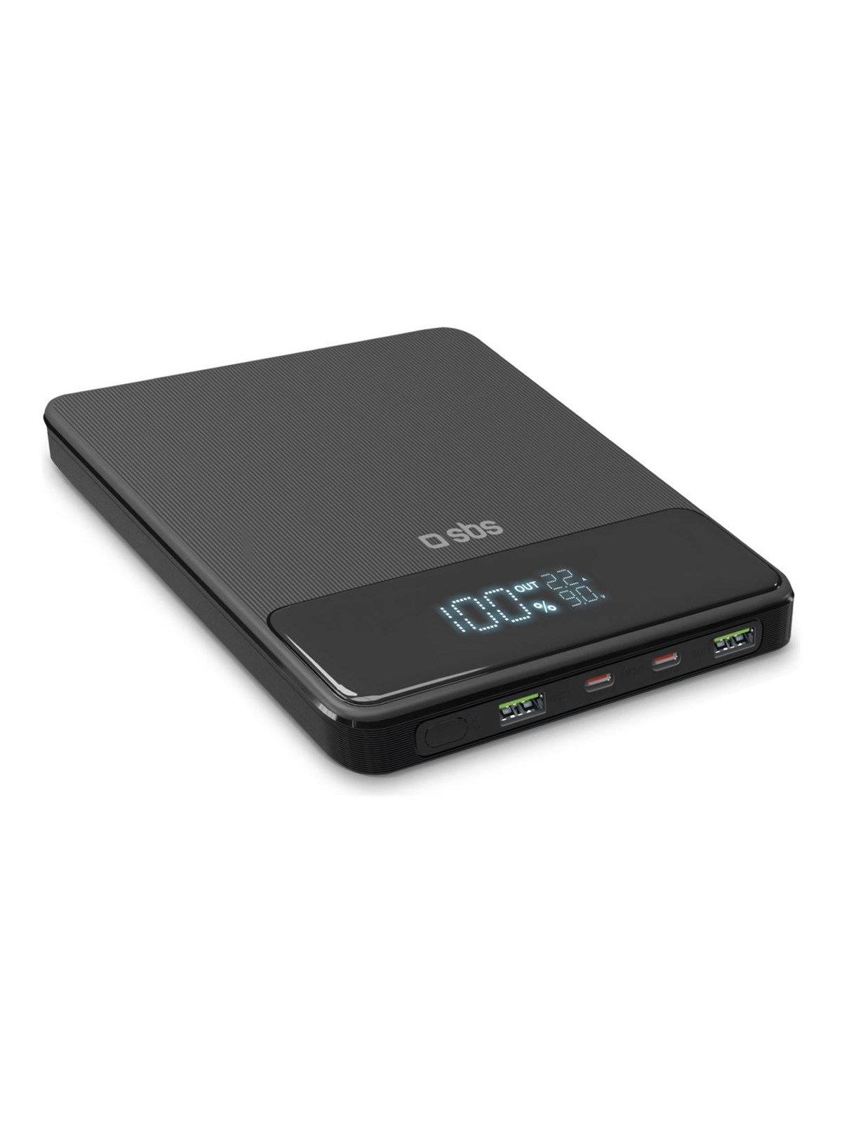 SBS Ultra-slim 20.000 mAH 100 Watt powerbank - Black - 20000 mAh