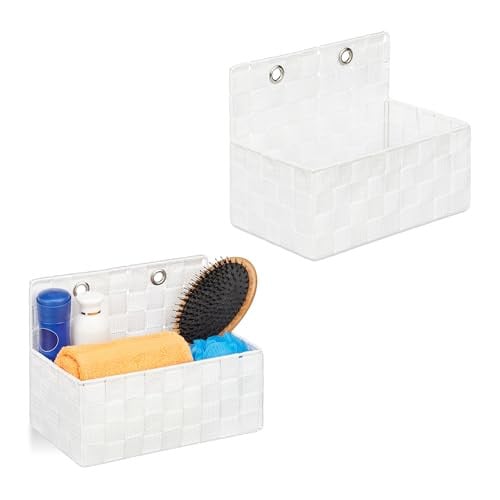 Relaxdays Set van 2 Hangende Opbergmanden voor de Badkamer, Wit