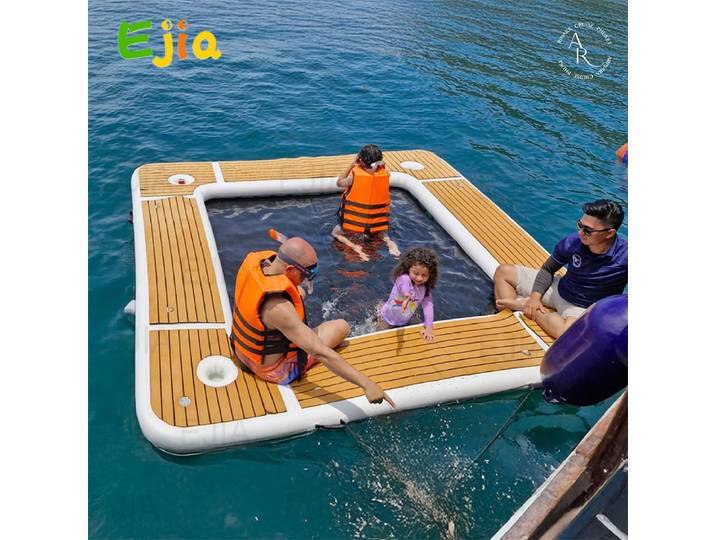 Plate-forme d'eau gonflable de 2.5/3m, quai flottant avec maille de refroidissement et porte-gobelets, hamac flottant pour piscine, lac, bateau, Stock