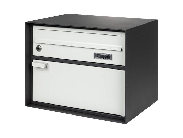 Briefkasten STRUCT, schwarz (anthrazit, hellgrau), B:414mm H:314mm T:307mm, Stahl, Briefkästen, Briefkasten