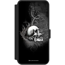 Nivocase Klapphülle für Samsung Galaxy S25+ Handyhülle aus Kunst Leder NIVOflip schwarz Gothic Schädel (Samsung Galaxy S25+), Smartphone Hülle, Schwarz