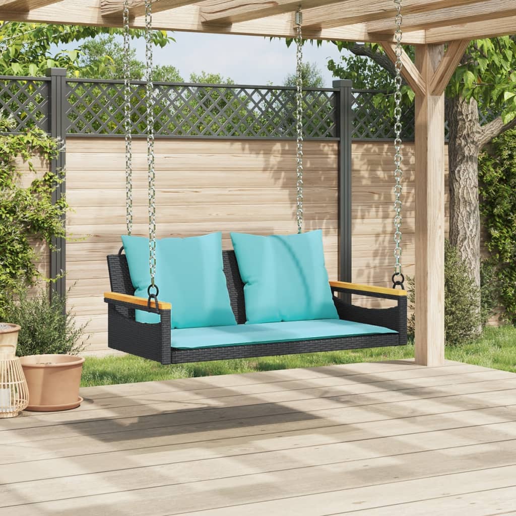 vidaXL Balancelle avec coussins noir 109x62x40 cm résine tressée