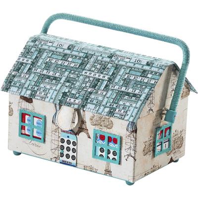 Nähkästchen LOCKER "House", blau, B:25cm H:20cm T:17cm, MDF, Aufbewahrungsboxen, Nähkorb