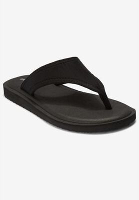 Wide Width Women's The Sylvia Stretch Fabric Soft Footbed Thong Slip On Sandal by Comfortview in Black (Size 7 W)