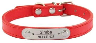 Uplift Essentials Executive Personalized ID Leather Pet Collar red s