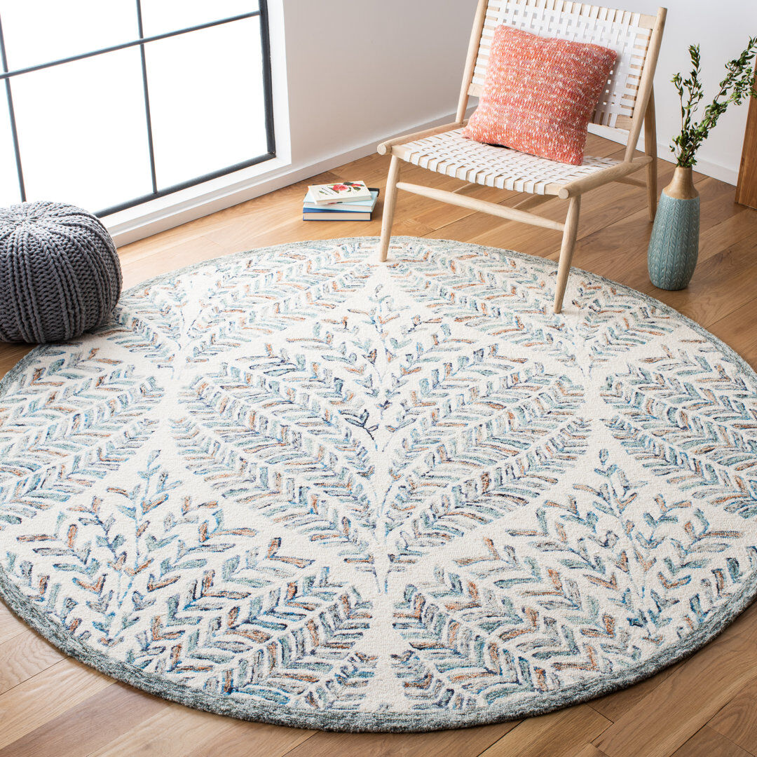 Blue Elephant Andresky Hand Tufted Wool Rug Blue/White Round 183 cm