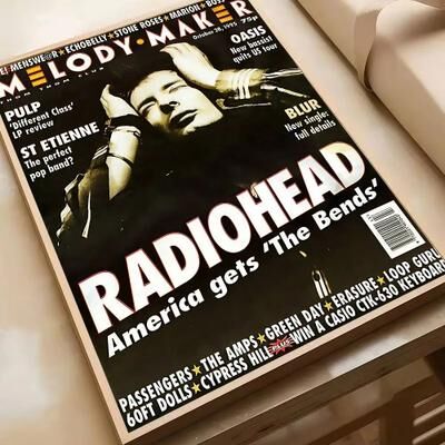 Inspire Select Vintage Radiohead Poster Wall Art Retro Rock Band HD Print For Home & Bar Decor 14 11.81 15.75 In