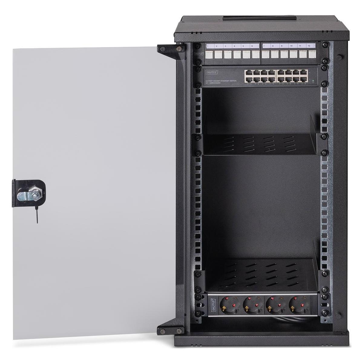 Digitus 10" Netzwerk-Set, 12HE Wandgehäuse und Zubehör, sw SOHO PRO Version (12 HE, 10 Zoll Rack) (DN-49105-SET)