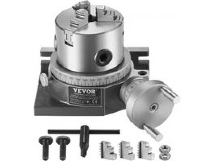 VEVOR Drehtisch für Fräsmaschinen, 100mm, horizontales vertikales Modell, Präzisionsfräsdrehtisch, mit 80mm 3-Backenfutter, M10-T-Bolzenmuttern, für Frästechnik-Indizierungswerkzeuge