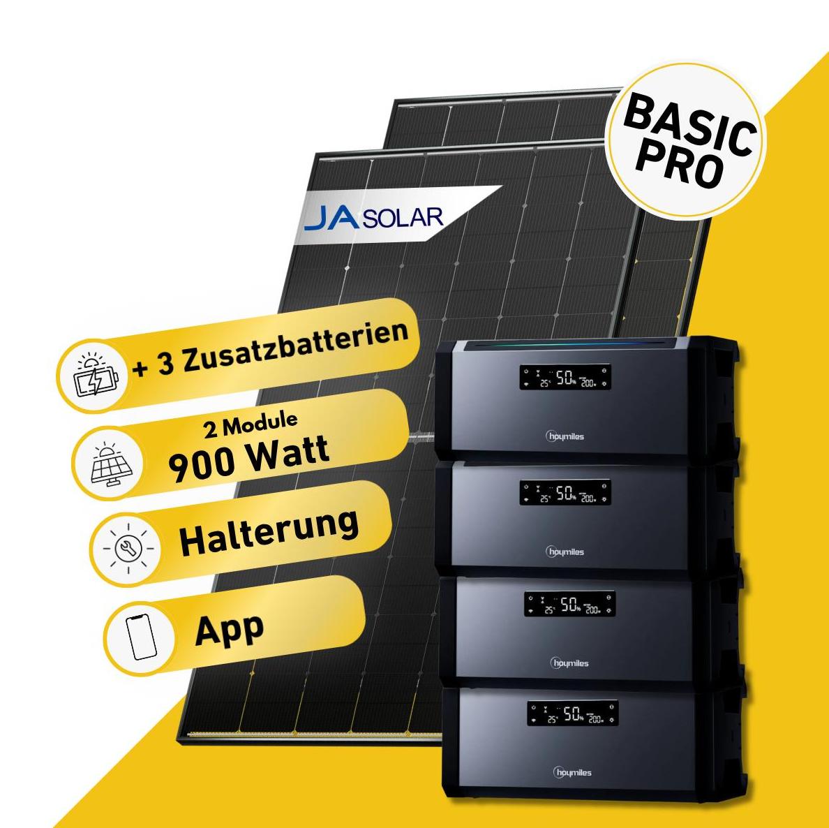 Balkonstrom Balkonkraftwerk 910W Solaranlage mit Speicher | 3xZusatzspeicher | Bitumendachhalterung | 2xSolarmodul | Hoymiles AC1920