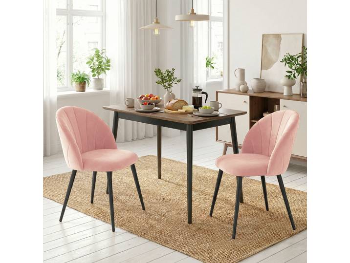 HOMCOM Set 2 Chaises Salle à Manger Velours Rose 52x55x79 cm
