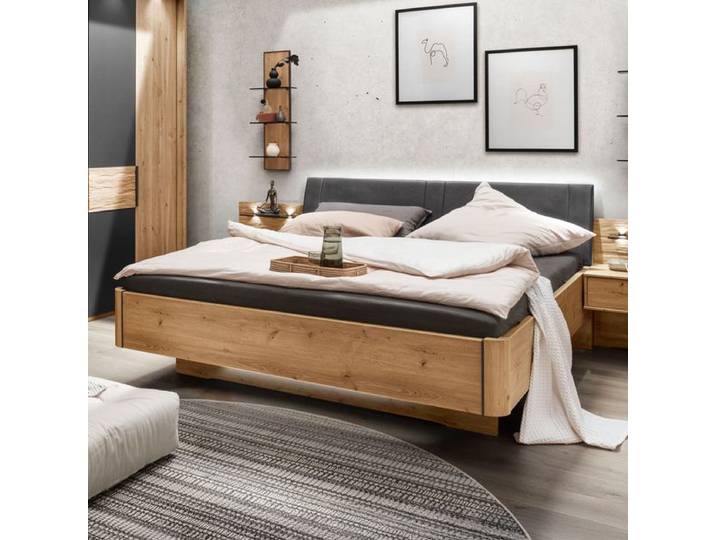 Bett Mateo Komfort Eiche Dekor 180x200cm modern, Mit Beleuchtung höhenverstellbar