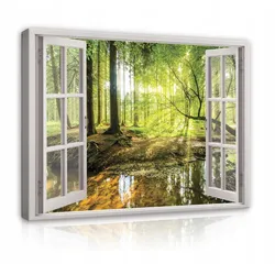 LEINWAND BILDER Fenster Wald Wohnzimmer 100x70