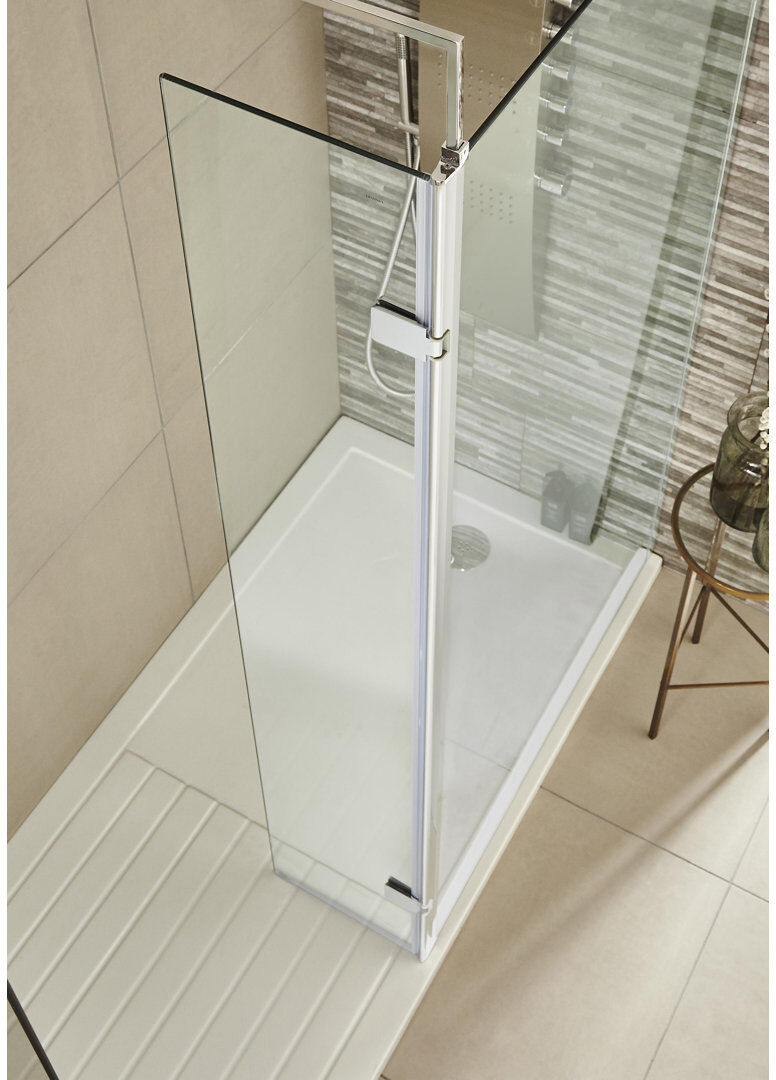 Nuie Wetroom Screens 270mm 322mm W x 1850mm H Hinged Semi-Frameless Wet Room Glass Screens with Clear Glass 1,850mm H