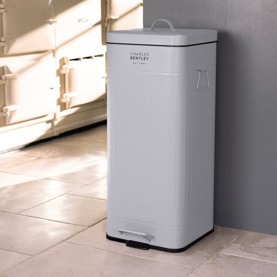 Charles Bentley Steel Step On Kitchen Rubbish Bin Grey 30L