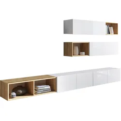 WOHNWAND Kossana 25 Modern Weiß/Goldene Eiche 300/104/43 cm Designmöbel