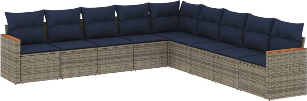 9-teiliges Gartensofa-Set mit Kissen, grau, Polyrattan