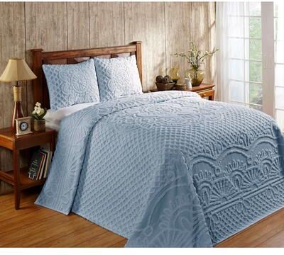 Better Trends Trevor 100% Cotton Tufted Chenille Medallion Design Bedspread Set - Blue - Twin