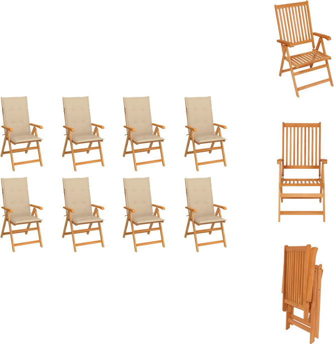 vidaXL Garten-Liegestühle mit Kissen 8 Stk. Massivholz Teak - Gartenstühle