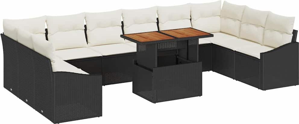 Garten-Sofa-Set mit Speicher 11 pcs Schwarz Poly Rattan