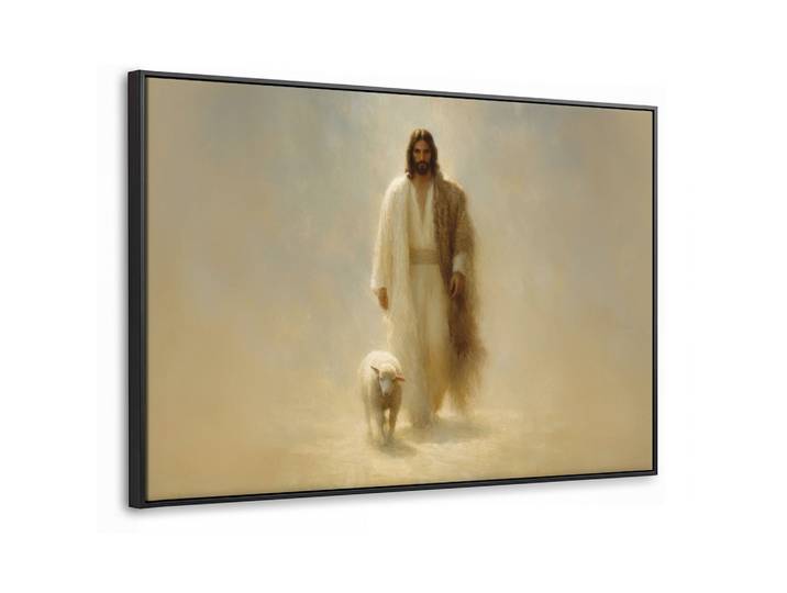 LEINWAND Bilder mit Rahmen - Schaf - Jesus - Pinselstriche - Abstrakt - 150x100