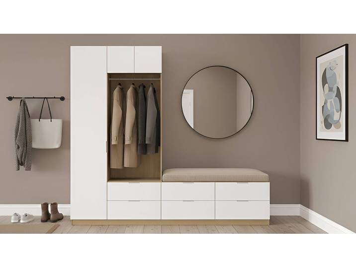 Meuble vestiaire d'entrée avec partie banc et meuble chaussure Mélaminé premium Chêne