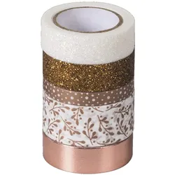 6x Heyda, Washi Tape, DekoTape Papier 0,6-1,8cmx2-6,5m VE=5 Stück sortiert rosegoldfarben