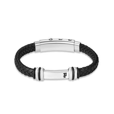 Armband POLICE "Highbridge", schwarz (schwarz, edelstahlfarben), Armbänder, Herren, 22,5cm, Edelstahl Kautschuk Leder, Edelstahl, Kautschuk, Leder, Armband