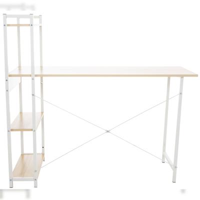 Décoshop26 - Schreibtisch/Arbeitstisch im Retro-Stil mit Ablagefach Ahornholz und weißem Metallregal 10_0003616