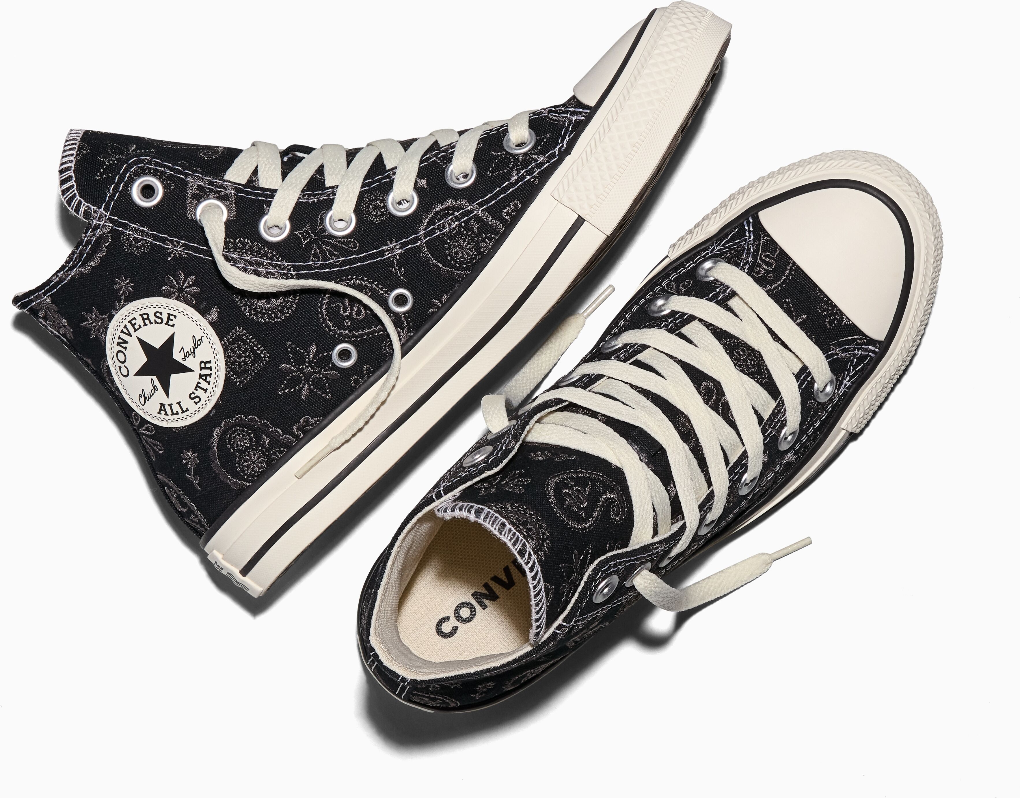 Sneaker CONVERSE "CHUCK TAYLOR ALL STAR PAISLEY POP", Damen, Gr. 42, Synthetik, schwarz-weiss (schwarz, schwarz matter), Textil, Schuhe Sneaker schwarz, schwarz matter 42, Synthetik