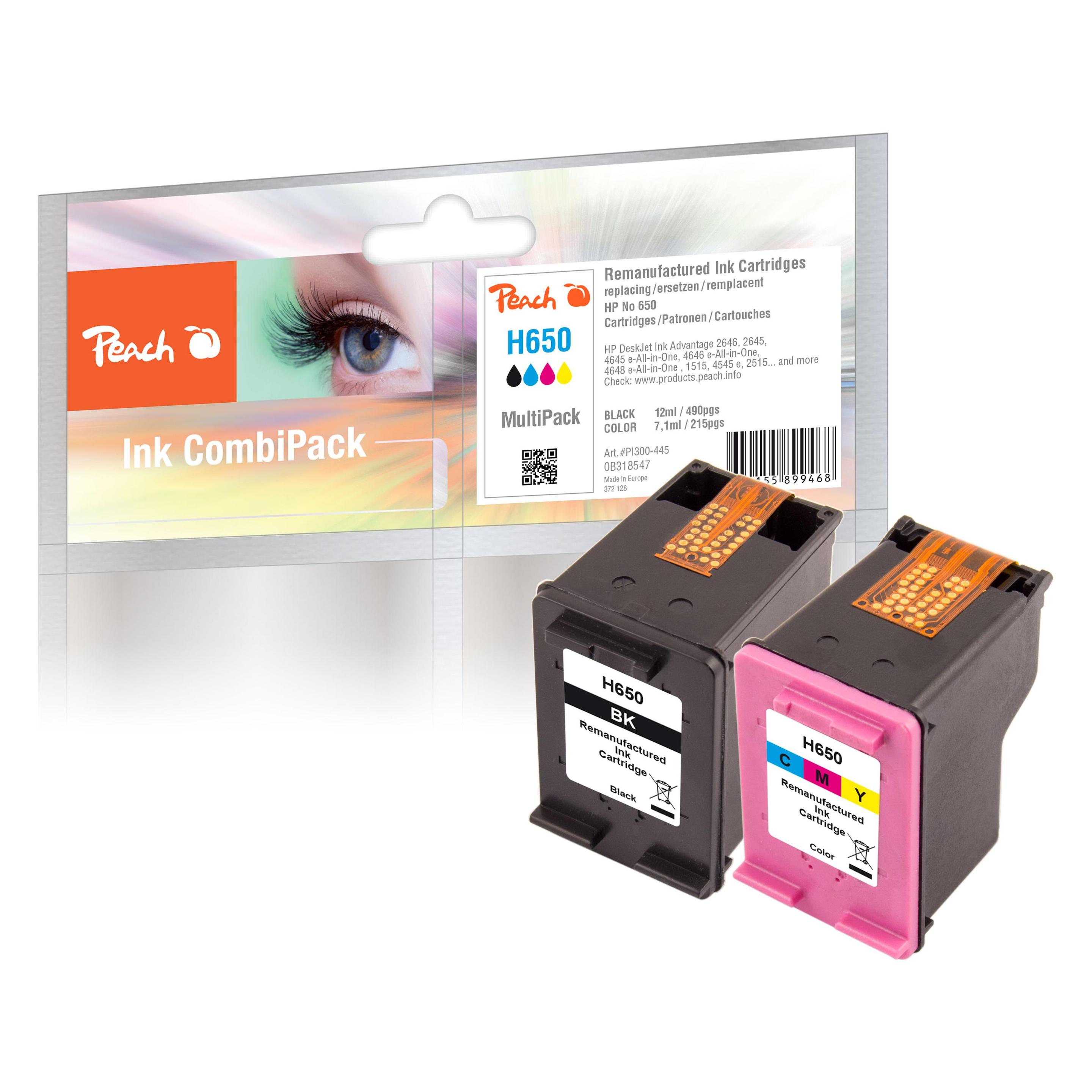 Peach Spar Pack Druckköpfe kompatibel zu HP No. 650 Series (BK, C) (PI300-445)