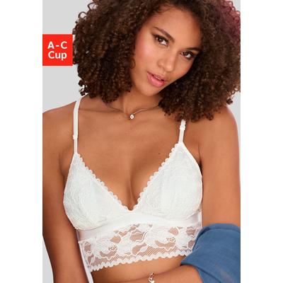Bralette-BH LASCANA "BH ohne Bügel, Longline-BH, Spitzen-BH, als Dessous-Set kombinierbar", Damen, Gr. 85, Cup B, beige (creme), Spitze, Obermaterial: 60% Polyamid, 35% Polyester, 5% Elasthan, BHs, sexy Dessous, sexy Unterwäsche Damen