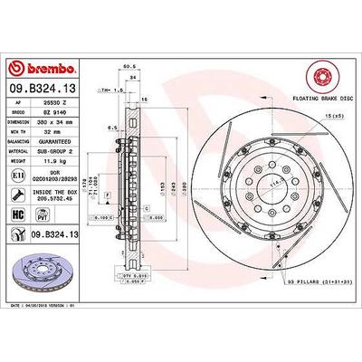 Brembo 1x Bremsscheibe [Hersteller-Nr. 09.B324.13] für Aston Martin