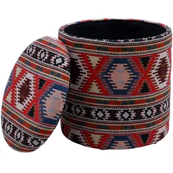 FineBuy, Hocker, Sitzhocker mit Stauraum Stoff 40cm Bunt Stoffhocker Rund Polsterhocker Hocker