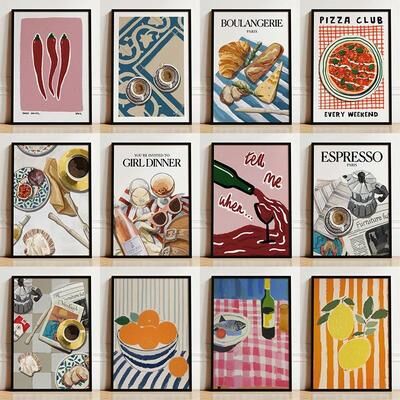 Uplift Treasures French Breakfast Canvas Wall Art Lemon Wine Oyster And Pasta Poster 1 11.81 16.54 In Unframed